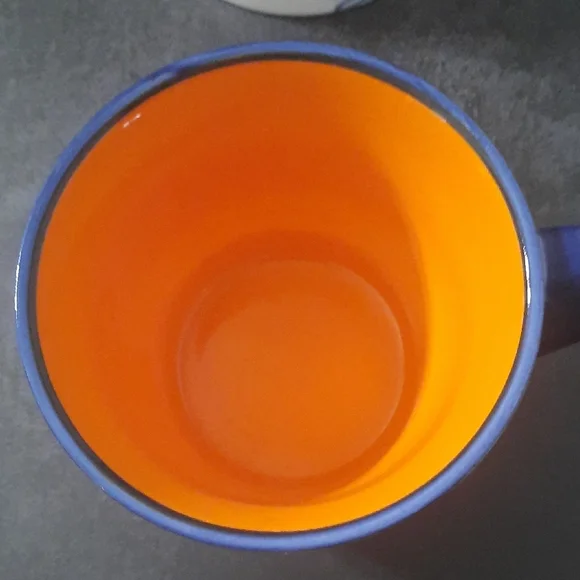 4 Pc Blue and Orange Baum Cara Pattern Floral Ceramic Mugs - Picture 3 of 6